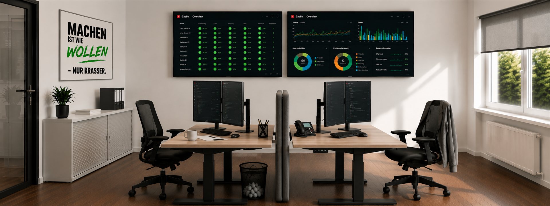Monitoring-Arbeitsplätze im Büro Eislingen