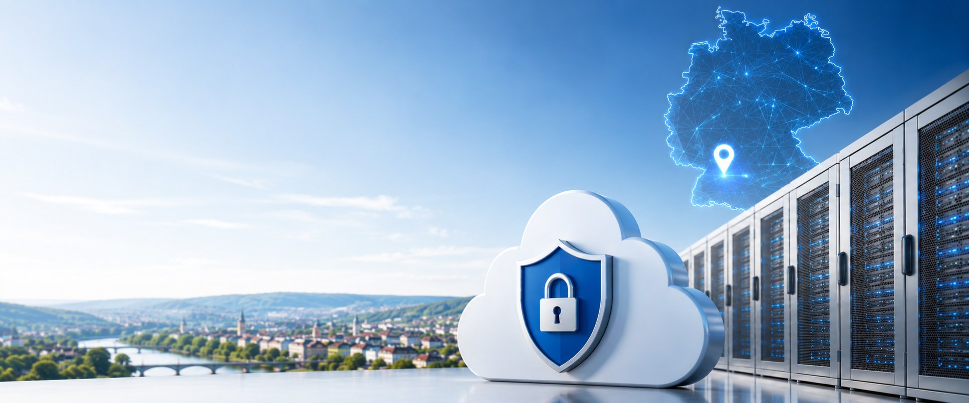 Cloud-Sicherheit und Serverinfrastruktur über der Region